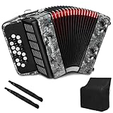 Accordion - 22 keys 8 bass, lightweight piano accordion for beginners, vibrant design for beginners and adults for easy learning (8 Bass, Gray)