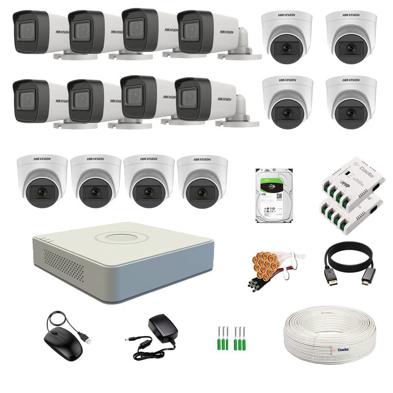 Image of HIKVISION 16 Channel DVR with 5MP 8 Dome & 8 Bullet Cameras with Audio Recording (Day /Night Vision) + 4TB HDD + Cable Roll (1+3) 8 CH Power Supply 2 Nos + BNC & DC Full Combo Kit