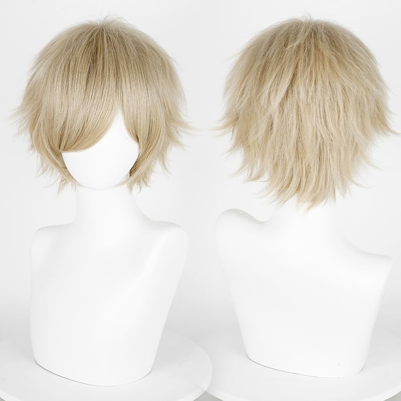 Image of LABEAUTE Unisex Short Light Brown Cosplay Wig Male Man Woman With Bangs Anime Fluffy Cosplay Hair Wigs for Party and Halloween for Gift + Free Cap