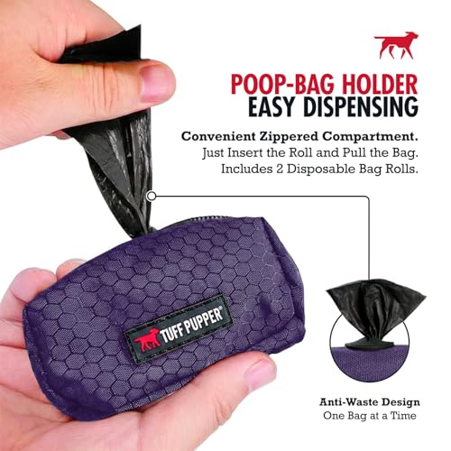 Image of Tuff Pupper Dog Poop Bag Holder | Works with Any Dog Leash | Zippered Waste Bag Dispenser | Waterproof with Rust-Proof Clip | Convenient Lightweight Design | Includes 2 Rolls of Leak-Proof Bags