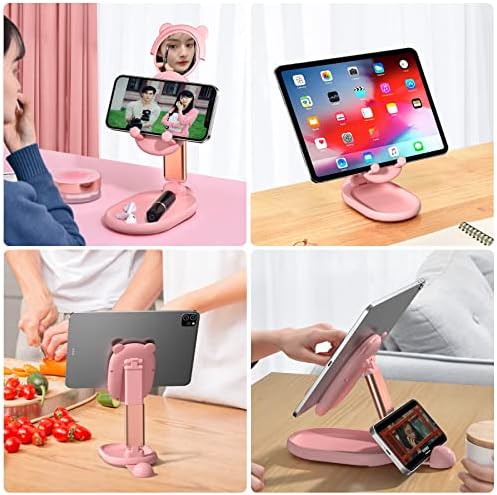 nediea Phone Stand For Desk, Cute Bear Mobile Phone Holder, Foldable Kawaii Accessoriess, Cell Phone Stand for iPhone SE 13/12/11/Pro/XR/XS/Max, Samsung Galaxy, All Smartphones(4-10 inches)(Pink)