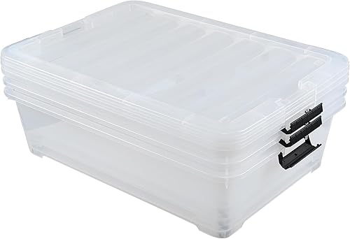 Miniatura 7 de Paquete de 3 cajas de almacenamiento de perfil bajo de 50 cuartos de galón debajo de la cama, contenedor de almacenamiento grande debajo de la cama