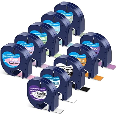 10 x Colourful Label Tape Compatible with Dymo LetraTag Plastic 12 mm x 4 m Label Tape as Replacement for Dymo LetraTag LT-100H LT-100T LT-110T XR XM QX50 2000 Cover