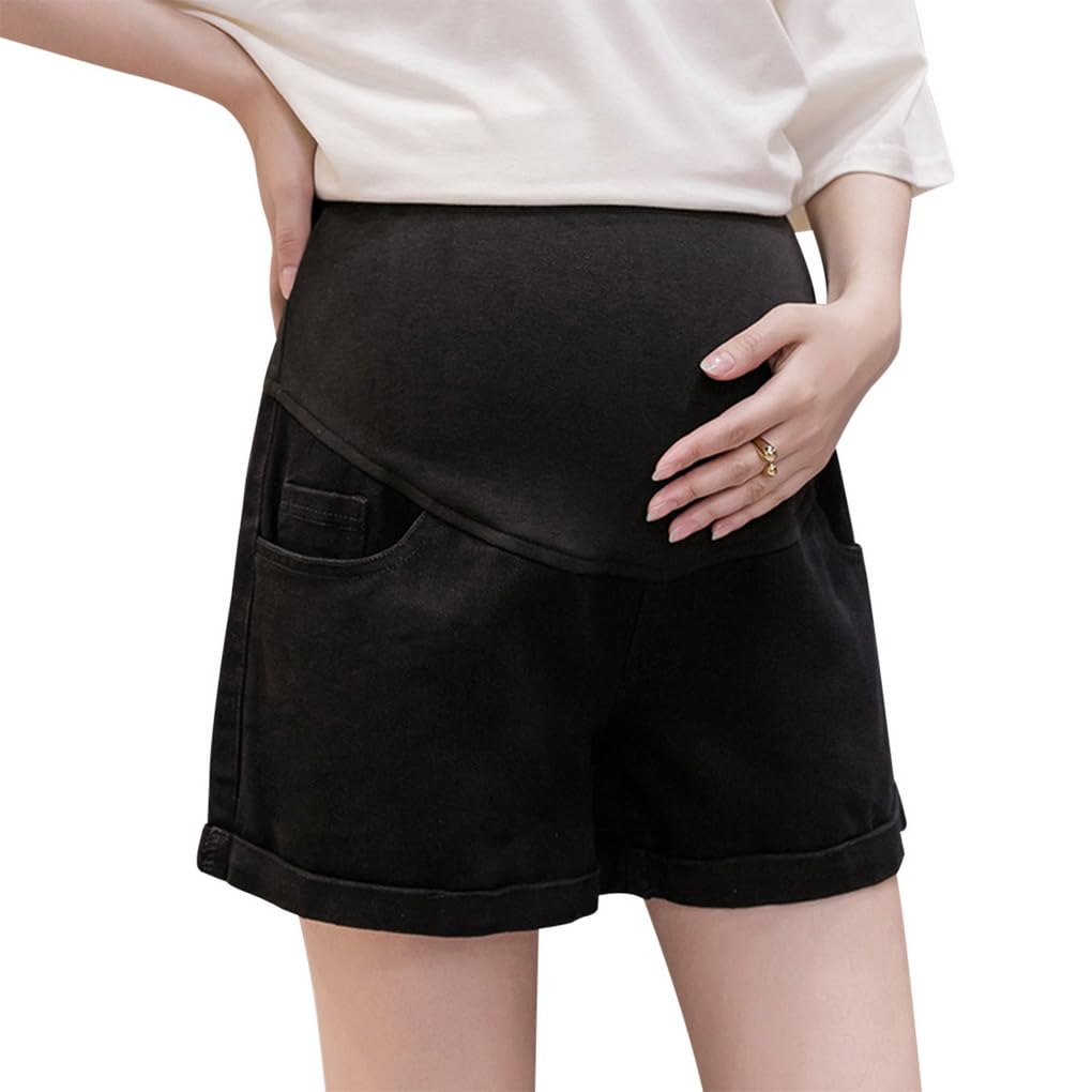Premaman Shorts Donna Jeans Pantaloncini Premaman Cotone Leggings Corti maternità con Regolabile Ventre Banda maternità Pantaloncini Regolabili Over Bump per la Gravidanza Estate