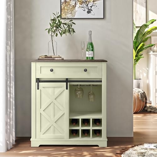 FESTIVITY 32 Inch Wine Cabinet with 1 Sliding Barn Door,