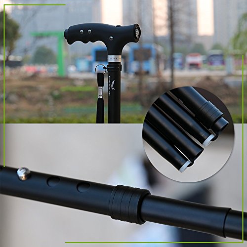 KingGear Travel Adjustable Folding Canes and Walking Sticks for Men and Women - Led Light and Easy Grip Handle for Arthritis Seniors & Disabled - Best Mobility Aids Cane (Black K5)