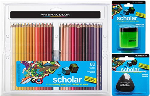 Prismacolor Scholar Colored Pencil and Accessory Set, Set of 60 Scholar Colored Pencils