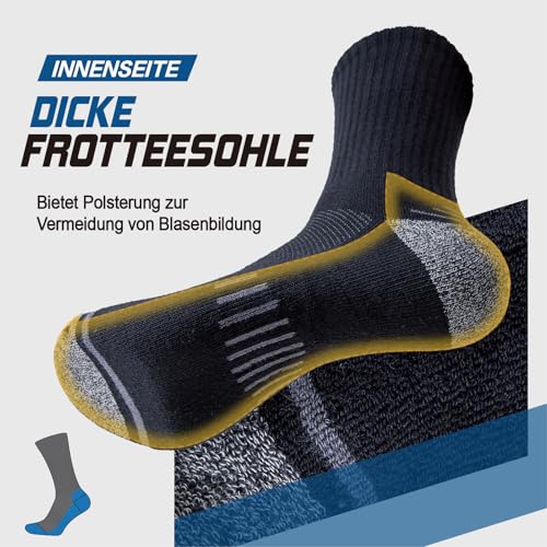 Niorasen Wandersocken Herren, 3 Paar Atmungsaktiv Gepolsterte Sportsocken Baumwolle, Anti Blase Funktionssocken Arbeitssocken, Dicke Outdoor Socken für Trekking, Tennis, Laufen, Schwarz 43-46