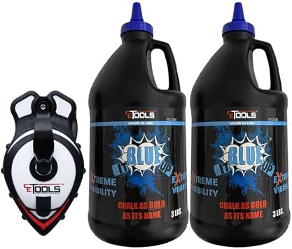 CE TOOLS COMBO 1 unit SnapBack Chalk Line with Releasable Tip and 2 Unit 3LB Blue It Up EXTREME VISIBILITY Marking Chalk-Made in US, For Chalkline, Job site Chalk, Hydrophobic, Construction use.