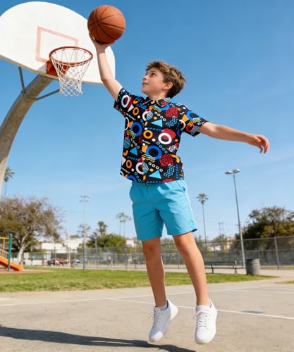 Image of uideazone Boys Hawaiian Shirts Novelty Printed Funky Short Sleeve Button Down Shirt Kids Aloha Luau Shirt 7-14T