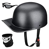 Yesmotor Baseball Motorcycle Helmet Half Cap for Bike Cruiser Chopper Moped Scooter- Dot Approved (Carbon Fiber, XXL)