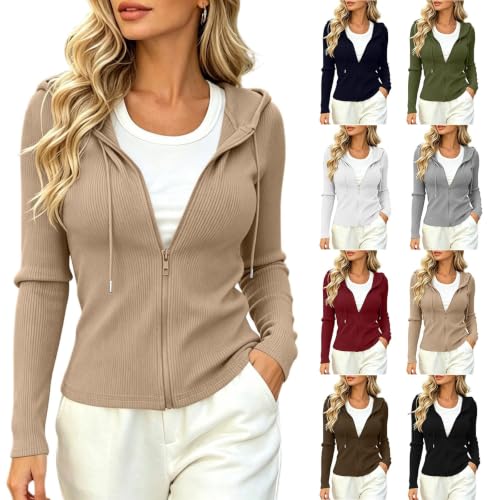 Oversized Sweatshirt for Women S Khaki Cropped Zip Up Hoodie Casual - image 1