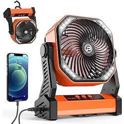 Ventilador Para Perros Ventilador de Acampar con Linterna LED, 20000 mAh Recargable Ventilador de Tienda con Luz+Gancho Ajuste de 270° 4 Velocidades Ventilador de Escritorio USB Personal para Acampar Pesca Corte de Energía