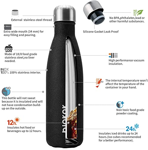 Image of BJPKPK Insulated Water Bottles 17oz Stainless Steel Sports Water Bottles Keep Cold for 24 Hours and Hot for 12 Hours,BPA Free Water Bottl,Glitter Black