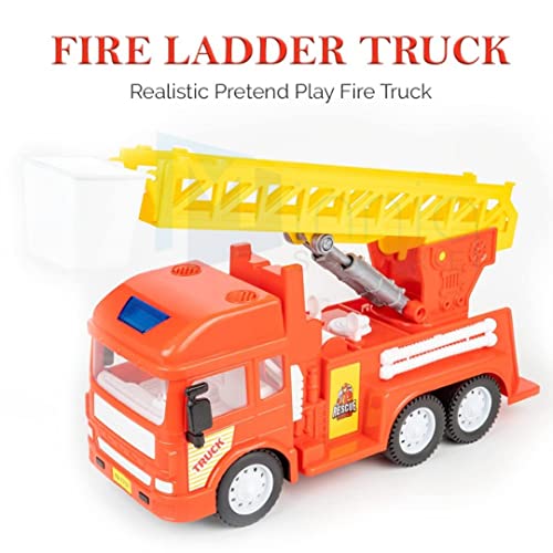 Image of Toy Truck Diecast Cars Truck with Light and Sound Pull Back Vehicles Toy Trucks for Kids ?Colors as Per Stock? (Fire Ladder Truck)