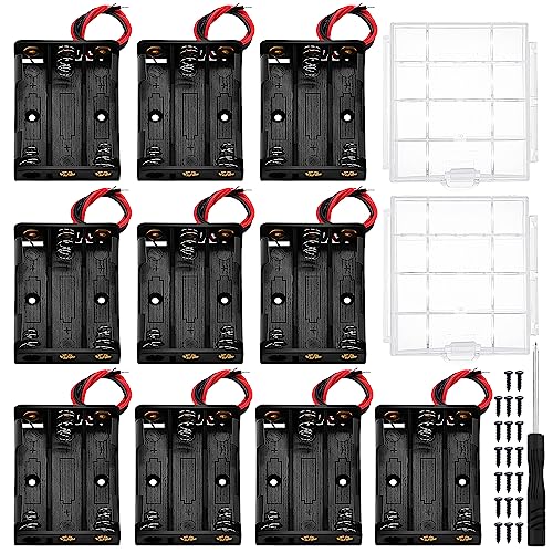 10 Piezas 3 AAA Soporte de Batería, KUOQIY 3 x 1.5V AAA Caja de Soporte de Batería con Cables, Con 2 Piezas Caja de Batería de Plástico y Destornilladores y Tornillos
