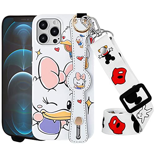Daisy Character Designed for iPhone 12 Pro Max Case, Flexible TPU Bumper Case with Wrist Strap Kickstand Buckle Lanyard Anti-Drop, Stylish Luxury Daisy Fully Protective Case for iPhone 12 Pro Max