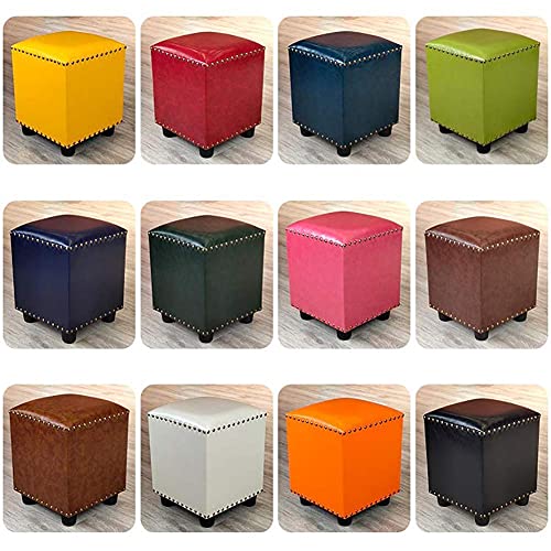 Pouf en bois massif et cuir rembourré petit banc de salon