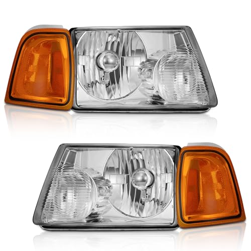 WEELMOTO for 2001-2011 ford Ranger Headlights Assembly Headlamp Replacement for 01-11 ford Ranger Chrome Housing Amber Reflector Left+Right Pair Set