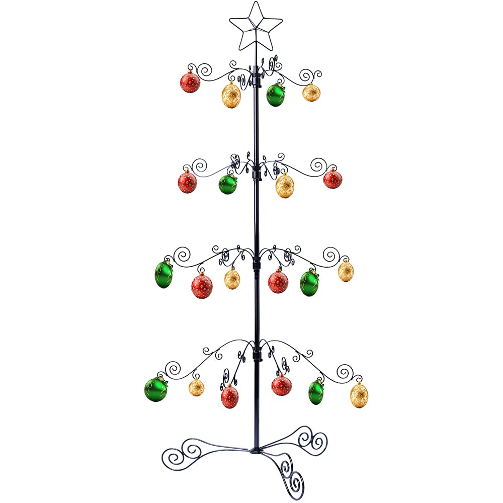 HOHIYA 3.3 Ft Wrought Iron Christmas Tree Ornament Display Stand Metal Holder Hanger Wire Hanging for Halloween Glass Balls Decorations Gift 56 Hooks Black Taiwan Made