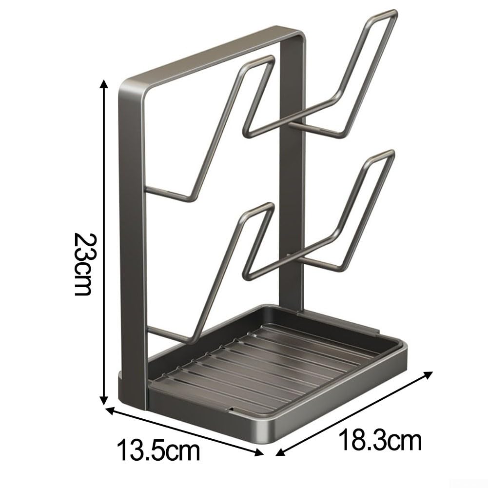 Soporte de cocina de acero resistente al calor con tapa y soporte para cucharón, organizador vertical con almohadillas protectoras para proteger las superficies de la encimera (estante doble para