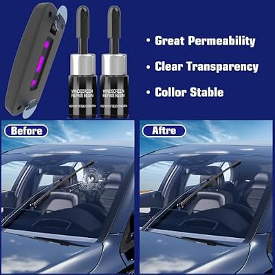 Windshield Repair Kit, 2 PCS Windshield Crack Repair Kit with Suction Cup Curing Light, Automotive Nano Fluid Vehicle Windscreen Tool, Glass Repair Kit for Chips and Cracks Professional ooo(Dark-Blue)