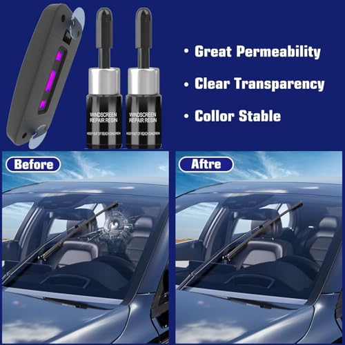 BLUTOKS Windshield Repair Kitwith Suction Cup Curing Light,(Black)