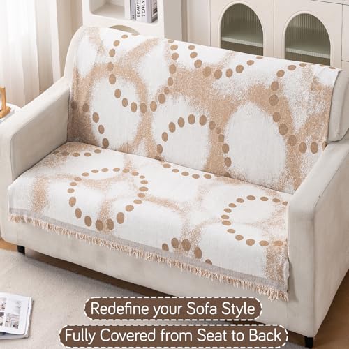 Image of HOKIPO Serene Abode Sofa Cover 2 Seater, 180x120 cm, Latte Dotted Wave