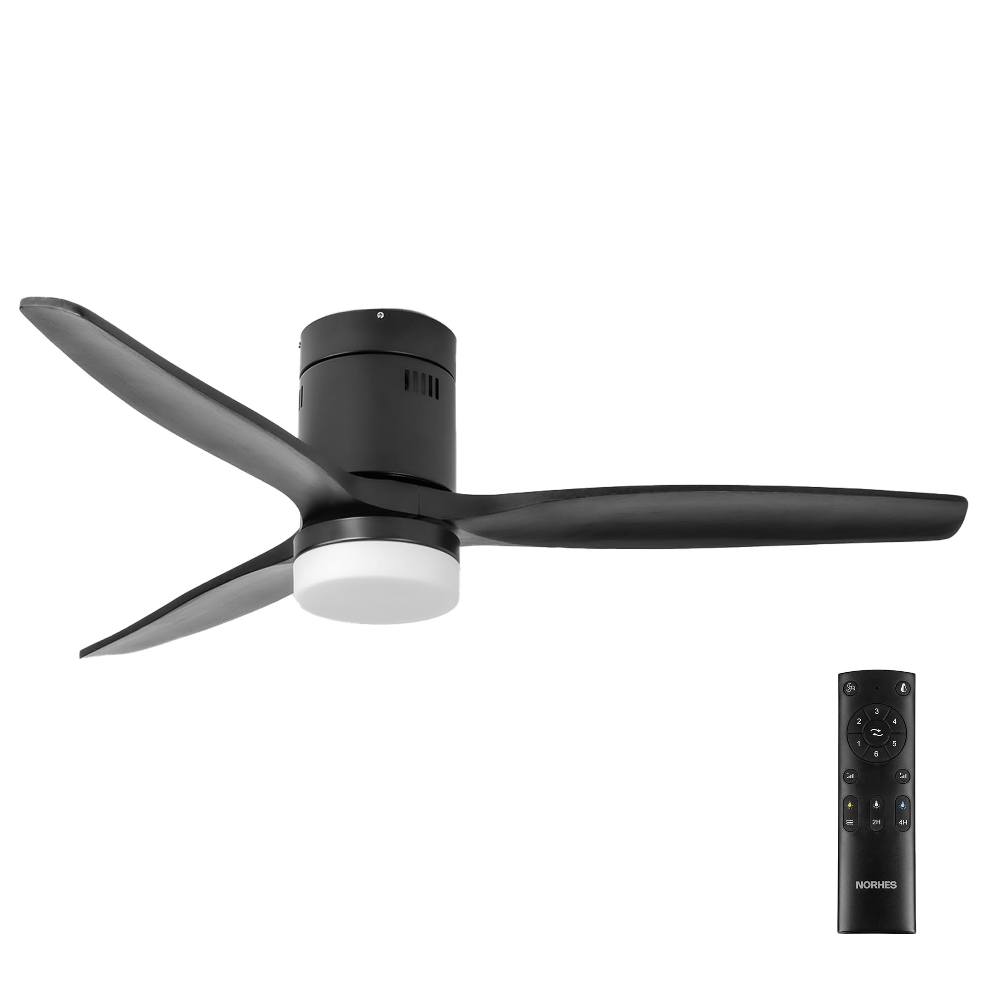 Kent Ceiling Fan Black/Wood, 3 Blades Ø132 cm, LED Light 20W Neutral/Warm/Extra Warm, DC Motor, Summer/Winter, 6 Speeds, Remote Control Timer, Quiet, Breeze