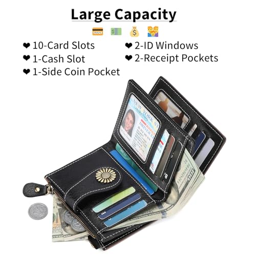 Image of SENDEFN Small Womens Wallet Leather Bifold Card Holder RFID Blocking with Zipper Coin Pocket