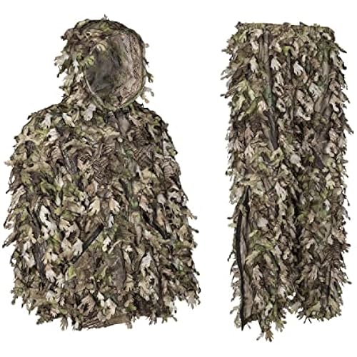 North Mountain Gear Ghillie Suit - Camo Hunting Suit - 3D Leafy Suit - Woodland Camouflage Jacket & Pants - Breathable