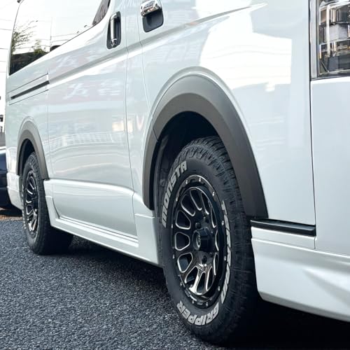 RIVAI OFFROAD ハイエース 200系 車検対応 ナロー ワイド対応 オーバーフェンダー 貼り付けタイプ ハミタイ対策 ドレスアップ オフロード ABS製 カスタムパーツ 外装パーツ リベットあり/なし (リベット無し, 出幅:9mm)