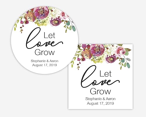 Penelope - Let Love Grow Floral Wedding Stickers, Rustic Succulent Wedding Labels, Personalized Engagement Party Favor Labels (#379-014-WH)