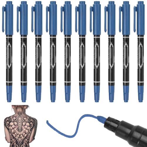 NIDONE Penna per tatuaggi, 10 pezzi di tatuaggi per pelle, penna di henné a due teste, pennarelli per con punta spessa e fine, marcatura liscia e sicura