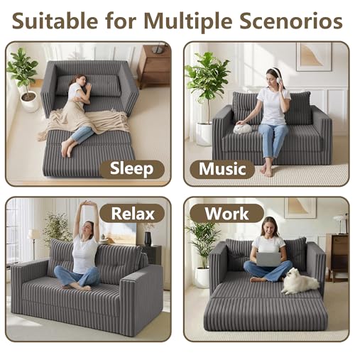 Image of HABUTWAY 41.3 inch Loveseat Boneless Couch, 4-in-1 Convertible Sofa Bed, Plush Fur Folding Futon Sofa Bed Couches with a Pillow for Living Room, High-Density Foam Support, No Assembly Required, Grey