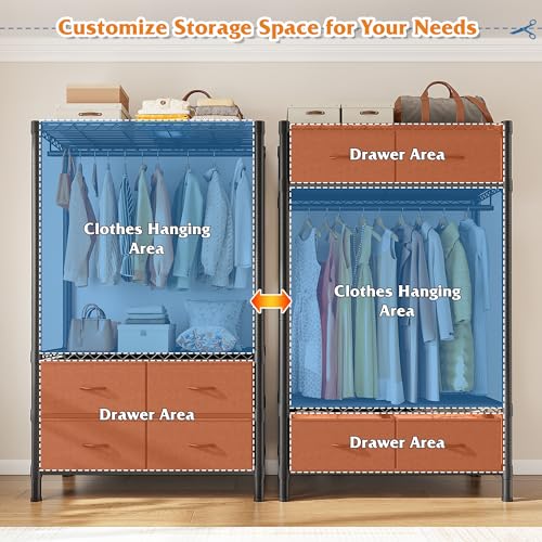 Image of Raybee Clothes Rack, Portable Closet for Bedroom, Dorm, 4 Drawers 4 shelves | Heavy Duty, Tool-Free Assembly, Freestanding, Multi-Function, Adjustable, DIY Layout, Space Saving, Hanging 50+ Clothes