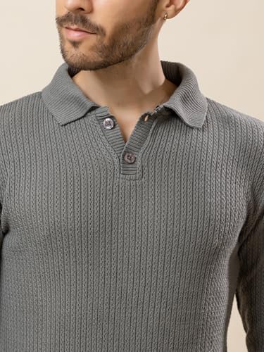 Image of TYSORT Men's Knitted Polo Sweater Casual Full Sleeve Pullover Sweater with Button Collar