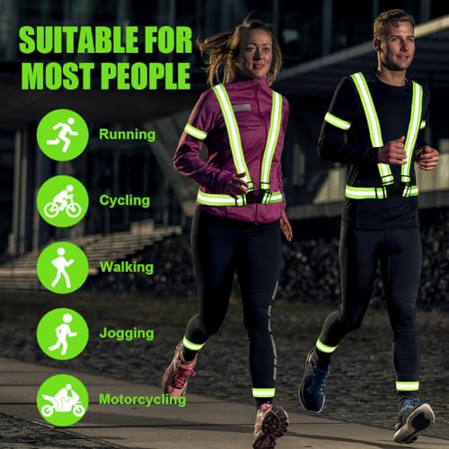 URAQT Reflektierende Sicherheitsweste Set, 1stk Reflektierende Warnweste Einstellbar & 2er Elastische Reflektierendes Armbands, Reflektoren Sicherheits für Fahrrad, Joggen, Laufen, Wandern