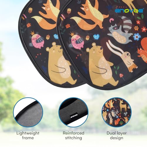 Image of Window Shade-(2 Pack)-XL-25 inch x 16 inch-Colorful Cartoon Animal Designs, Cling Car Sun Shade for Windows - Sun, Glare and UV Rays Protection for Your Child - Baby Car Shades for Side Window by Enovoe