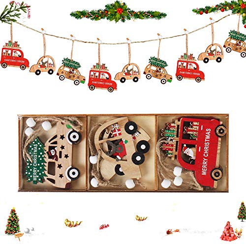 9PCS DIY Originales Colgantes, Colgantes de Madera para Árbol para Navidad,Colgante Navideño de Madera, Decoración del árbol Navideño, Decoraciones navideñas, Adornos de Navidad Madera (C)