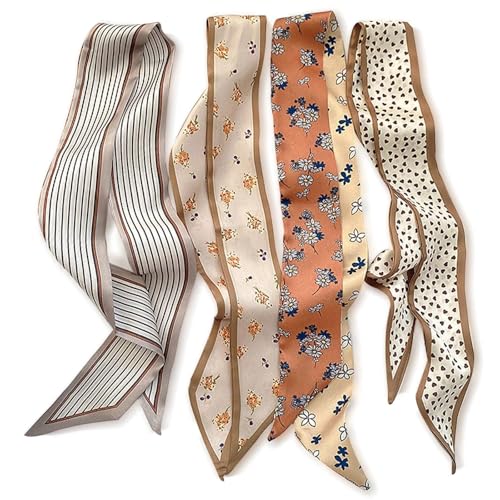 JOOTUEPO 4 pañuelos decorativos de seda para mujer, Bufanda de seda, pañuelo para el cabello para atar, accesorios de moda, pañuelo de sedas, para el pelo francés