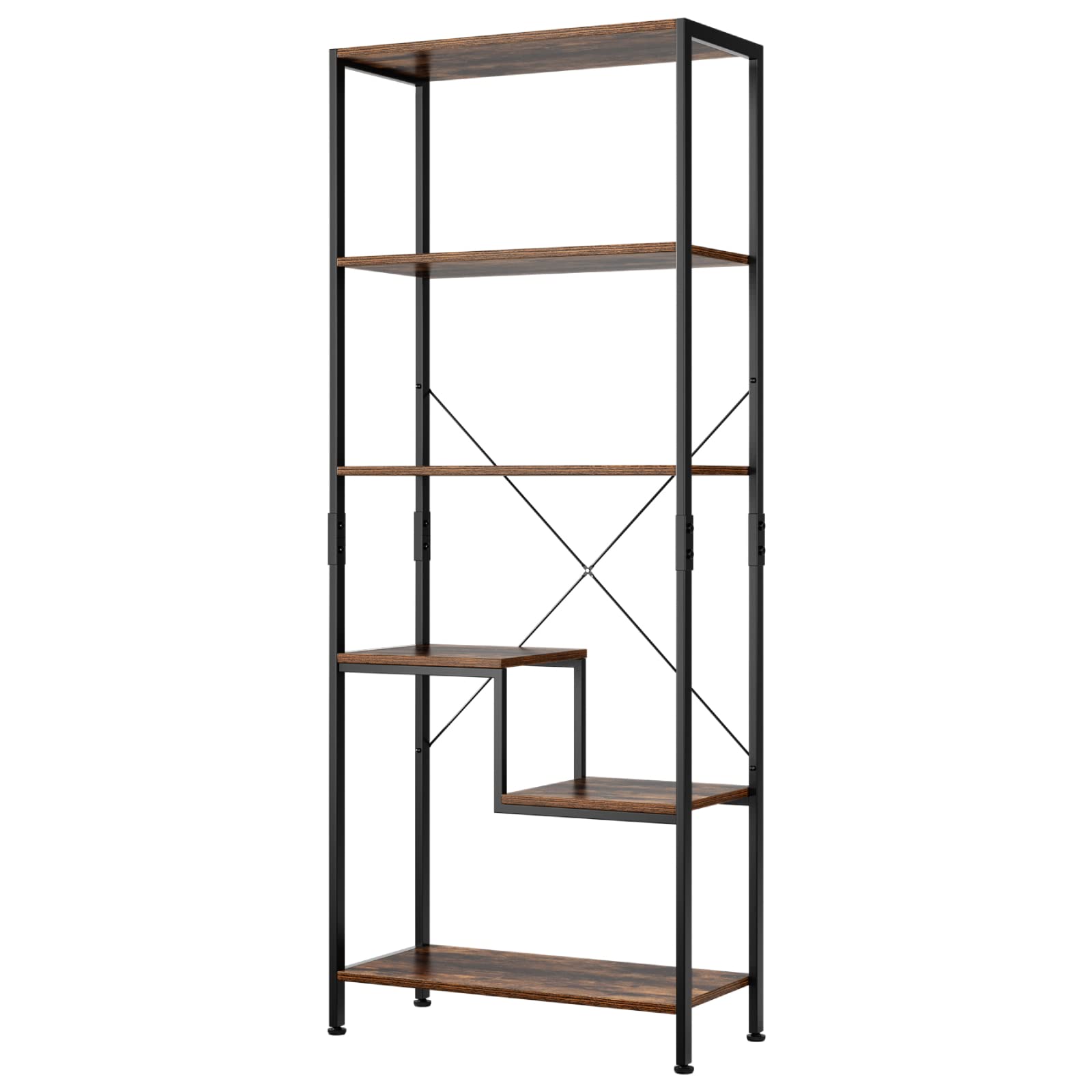 5-poziomowa przemysłowa półka drabinkowa z metalu i drewna do domu, biura, kuchni - rozwiązanie do przechowywania w stylu vintage, 63 x 30 x 158,5 cm, stylowy organizer na książki i dekoracje