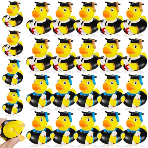 Leitee 24 Pcs Cute Graduation Rubber Ducks 2026 Grad Rubber Ducky Favor with Certificate Diploma Bathtub Duck for Graduation Gifts Party Favors Decoration 2.4 x 2.4 x 2.2 Inches