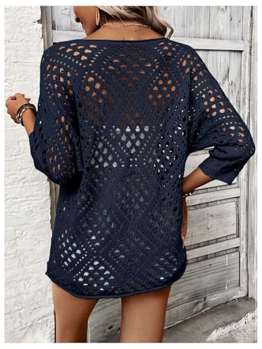 Image of Verdusa Women's Crochet Beach Summer Sweater 3 /4 Length Sleeve Boho Off The Shoulder Tops