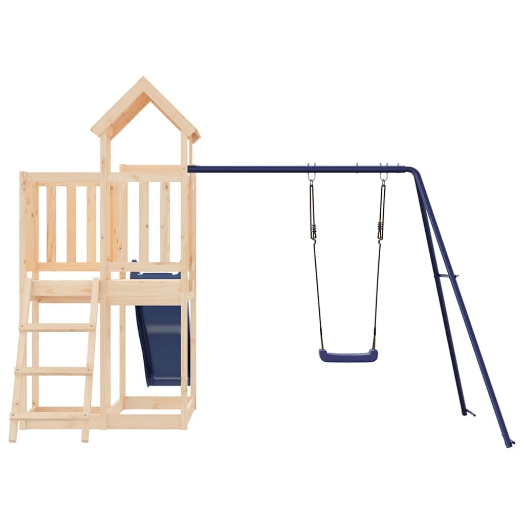 Wieża do zabawy z litego drewna sosnowego z huśtawką, zjeżdżalnią, piaskownicą i drabiną, 90 cm platforma do ogrodu, na podwórko i taras, zabawka ogrodowa dla dzieci w wieku od 3 do 8 lat