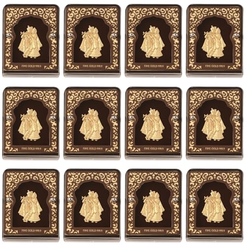 Image of Pk & Pk Jewellers Radha Krishna Ji Table Top | 24KT Gold | Small Size [6x9 cm] (for Premium Gift, Office Desk, Car Dashboard, Table Decoration) [Pack Of 12]