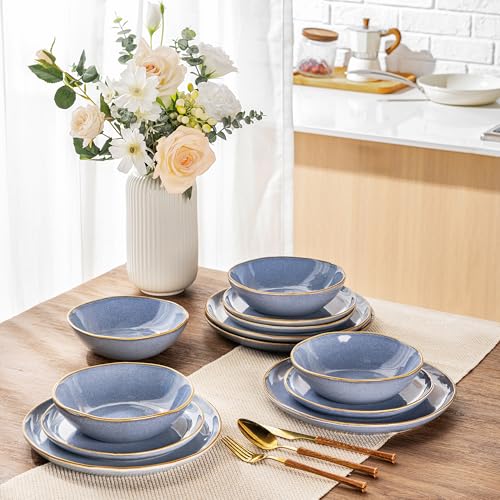 Image of AmorArc Ceramic Dinnerware Sets,Handmade Reactive Glaze Stoneware Plates and Bowls Sets,Highly Chip and Crack Resistant Dishware | Dishwasher & Microwave Safe Dishes, Service for 4 (12pc)