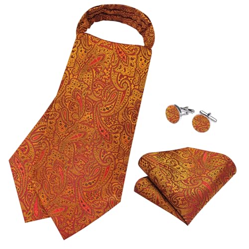 Image of DiBanGu 3PCS Ascot Ties for Men Wedding Jacquard Woven Silk Ascot Cravat for Men Cravat Tie and Pocket Square Set
