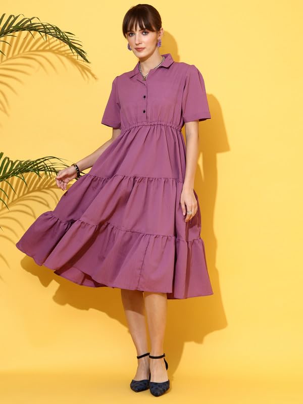 Image of Sheetal Associates Women's Casual Half Sleeve Crepe Shirt Dress