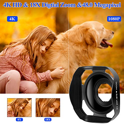Video Camera 4K 48MP 18X Digital Camera WiFi Video Camera for YouTube IR Night Vision Camcorder 360°Wireless Remote Control Vlogging Camera with External Microphone